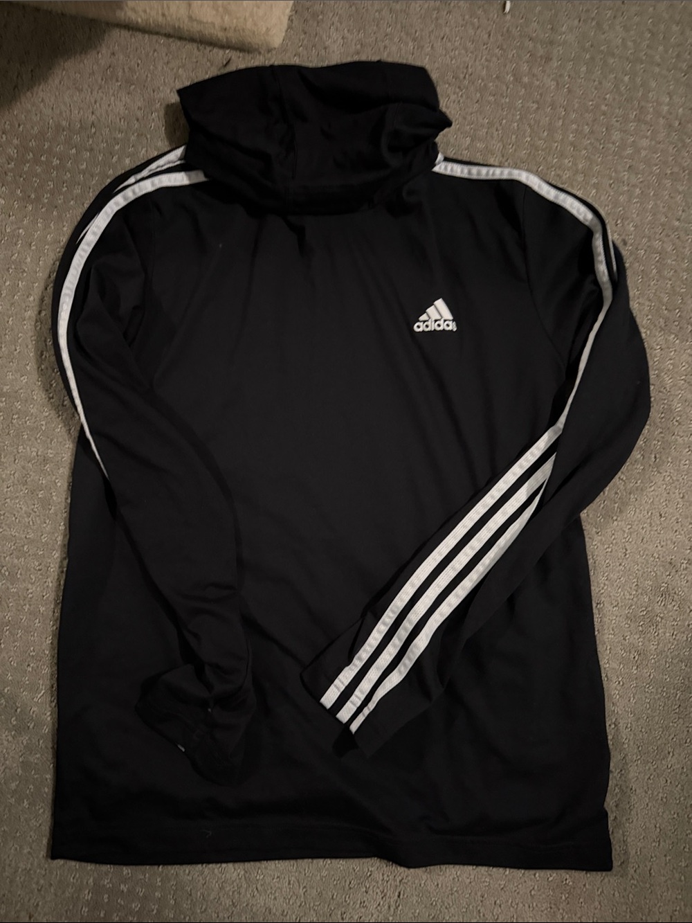 adidas Black Hooded Performance Jacket with White Stripes